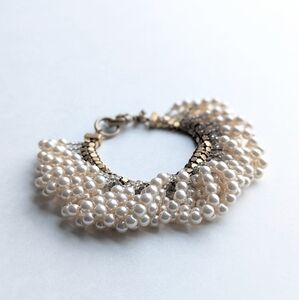 J. Crew Pearl, Chainmail, Seed Bead Bracelet Cream, Silver, Gold